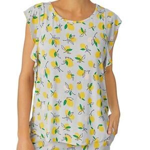KATE SPADE novelty print lemon flutter sleeve pajama pj soft top blouse